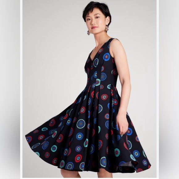 kate spade Dresses & Skirts - Kate Spade Black Midi Dress with Vibrant Patterns